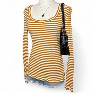 Y2K Mustard and White Striped Long Sleeve Top Autumn Twilight Core